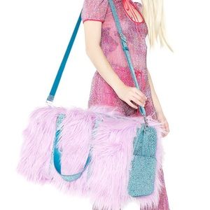 Dolls Kill Pink and Blue Furry Travel Bag